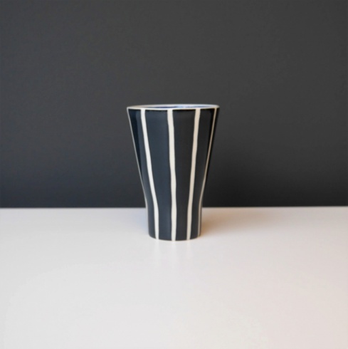 Black and White Striped Ceramic Décor Cup